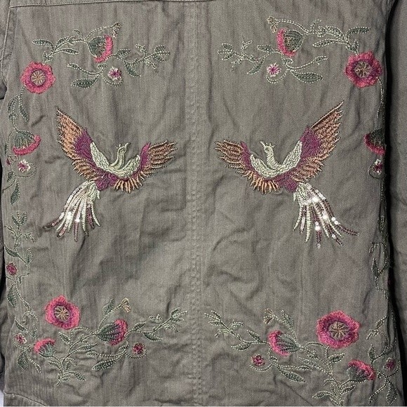 Colleen Lopez Phoenix Embroidered Birds Military Green Woman's Jacket Size M - Picture 9 of 15